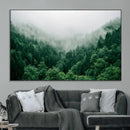 Misty Green Forest Canvas Print – Framed Serene Foggy Pine