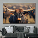 Majestic bull head close-up, long curved horns, detailed fur by MyGreatCanvas | Canvas Wall Art Prints | Photo Prints & Wall Decor