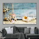 Seashells on Rustic Wooden Background, Seashells Wall Art