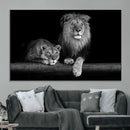 Large Black and White Lion Couple Wall Art Canvas Print –