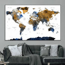 Modern Abstract World Map Canvas Wall Art – Framed Blue and
