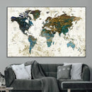 Vintage World Map Wall Art Canvas Print, Framed Rustic Earth