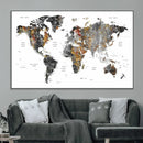 Modern Metallic World Map Canvas Wall Art – Framed