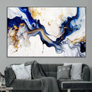Golden Cascades on Midnight Blue – Deep Blue Abstract Wall