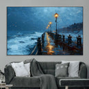 Stormy Night at Beach Pier Oil Painting Large Wall Art