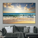 Golden Sunset Beach Triptych Canvas Wall Art for Living Room