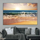 Sunset Beach Wall Art - 3-Panel Framed Canvas Print, Ready