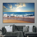 Serene Ocean Sunset Canvas Wall Art - Beach Waves at Sunset,