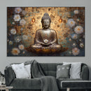 Golden Buddha Wall Art Canvas Print | Zen Meditation Floral
