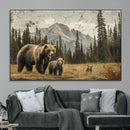 Rustic Grizzly 399 Bear Family Wall Art Canvas Print