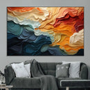 Blue Orange Abstract Wave Wall Art Canvas Print, Framed Blue