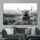 Scottish Highland Cow Wall Art | Black and White Canvas