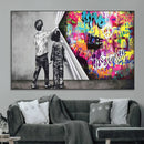 Banksy Print - Street Art Canvas Wall Art - Kids Revealing