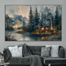 Rustic Cabin Woods Wall Art Print | Lake in a Forest Canvas