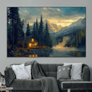 Mountain Cabin by the Lake at Sunset Wall Art - Serene