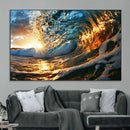 Ocean Wave at Sunset Canvas Wall Art – Vibrant Coastal Beach