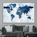 Modern Blue World Map Canvas Print – Framed Wall Art,