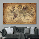 Vintage World Map Wall Art Canvas – Antique Style Push Pin