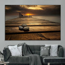 Stones on Wooden Pier at Sunset Canvas Print, Serene Coastal by MyGreatCanvas | Canvas Wall Art Prints | Photo Prints & Wall Decor