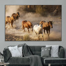 Large Wall Art 5 Horses Running on Sand Canvas Print