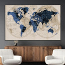 Vintage Blue World Map Canvas Wall Art – Antique Style