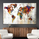 Vintage World Map Canvas Wall Art Print, Warm Tone Global