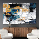 Blue and Gold Abstract Canvas Wall Art – Triptych Modern