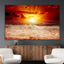 Red Sunset Ocean Beach Canvas Wall Art Beach Canvas, Coastal