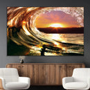 Golden Wave Sunset Triptych Canvas Art, Giclee Canvas Print