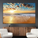 Golden Sunset Beach Print Canvas Wall Art, Giclee Canvas