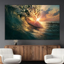 Ocean Wave Sunset Canvas Wall Art – Triptych Seascape Print