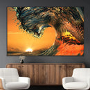 Surf Wave Sunset Canvas Wall Art Print, 3-Panel Ocean