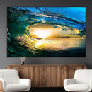 Ocean Wave at Sunset Canvas Art, Large Wall Print of Vibrant