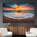 Sunset Beach Canvas Wall Art – Colorful Ocean Waves Triptych