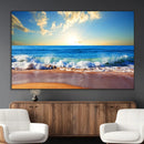 Tropical Beach Sunset Canvas Art, Ocean Waves and Sandy