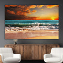 Golden Sunset Beach Canvas Wall Art – Triptych Seascape