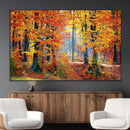 Autumn Red Forest Triptych Canvas Wall Art Print, Forest