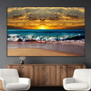 Ocean Sunrise Over Golden Beach Waves, Giclee Canvas Wall