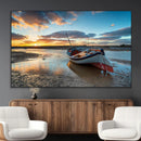 Small Boat At The Beach Sunset Wall Art, Boat Sunset Wall