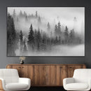 Foggy Misty Forest Canvas Wall Art – Black and White