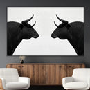 Spanish Bull Art - Framed Black and White Bull Canvas Print