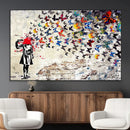 Banksy Art Butterfly Girl Explosion Canvas Art – Vibrant