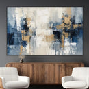 Modern Abstract Canvas Wall Art in Blue and Gold Tones |
