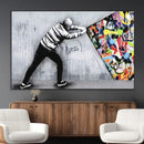 Banksy Art Behind the Curtain Street Wall Art Canvas Print |