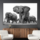Black White Elephant Family Wall Art Canvas Print