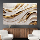 Gold and White Abstract Wave Canvas – Elegant Flowing Design