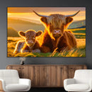 Scottish Cow and Baby Cow Canvas Wall Art Animal Print