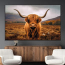 Highland Cow Longhorn Wall Art – Rustic Canvas Print, Framed