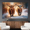 Scottish Highland Cow Horn Farm Wall Art Canvas Print