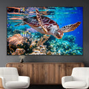 Underwater Coral Reef Sea Turtle Wall Art Canvas Print,
